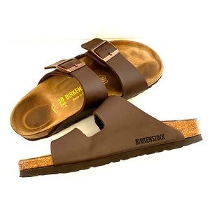 Birkenstock sandals two strap brown leather